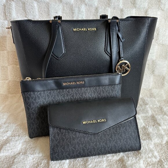 MICHAEL Michael Kors Handbags - NWT! MK Michael Kors Kimberly 3 In 1 Set Black Leather Tote/Crossbody/Clutch